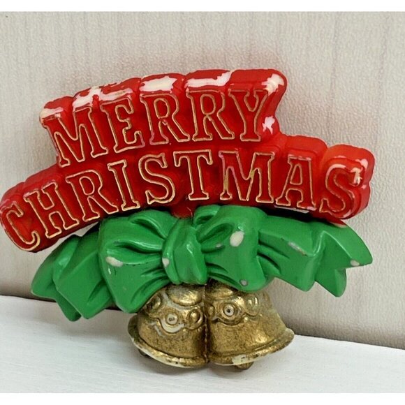 Vintage Christmas PIN Brooch "Merry Christmas" 1980s American Greetings Holiday - Picture 1 of 11